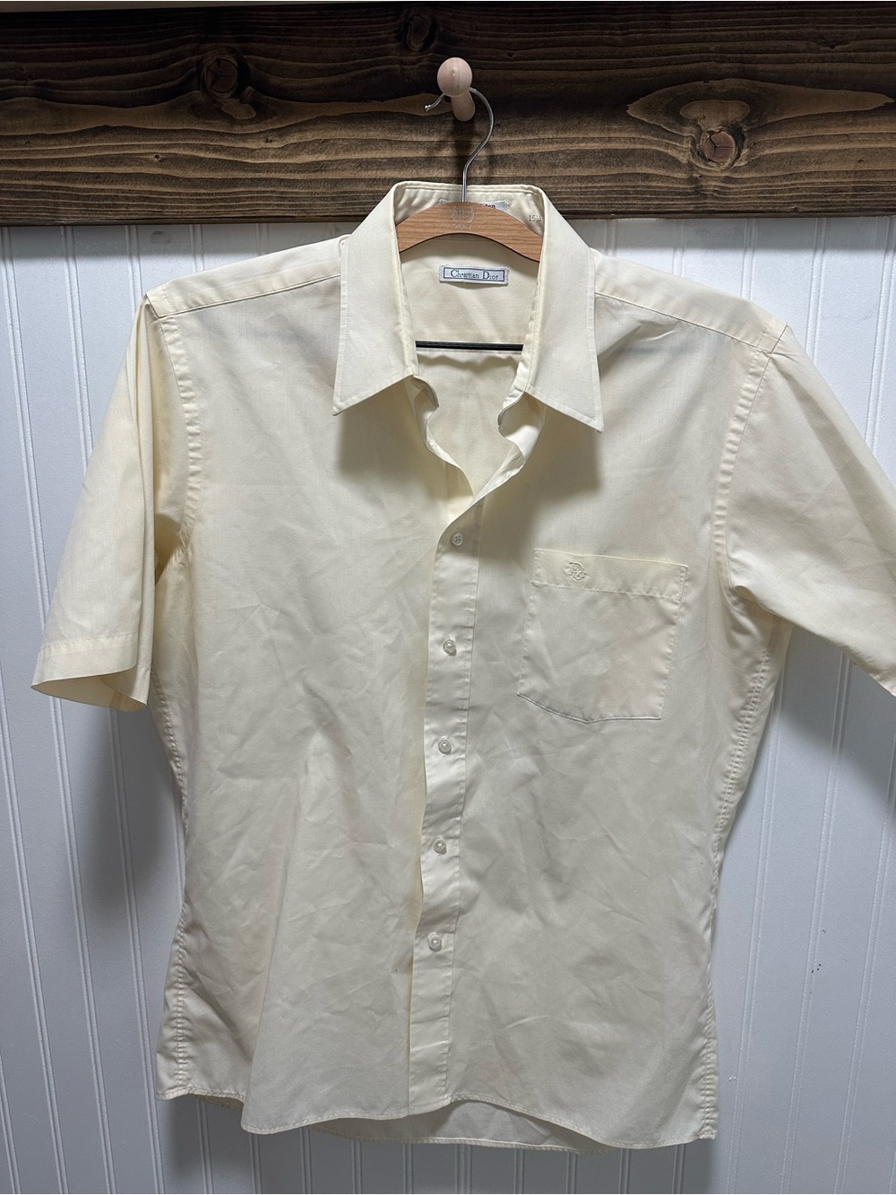 Vintage Christian Dior Plus de Coton Short-Sleeve Button-Down Shirt Sz 15 1/2